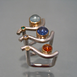 Ringe: Silber, Gold, Mandaringranat, Tansanit mit Brillant, Aquamarin mit Smaragd